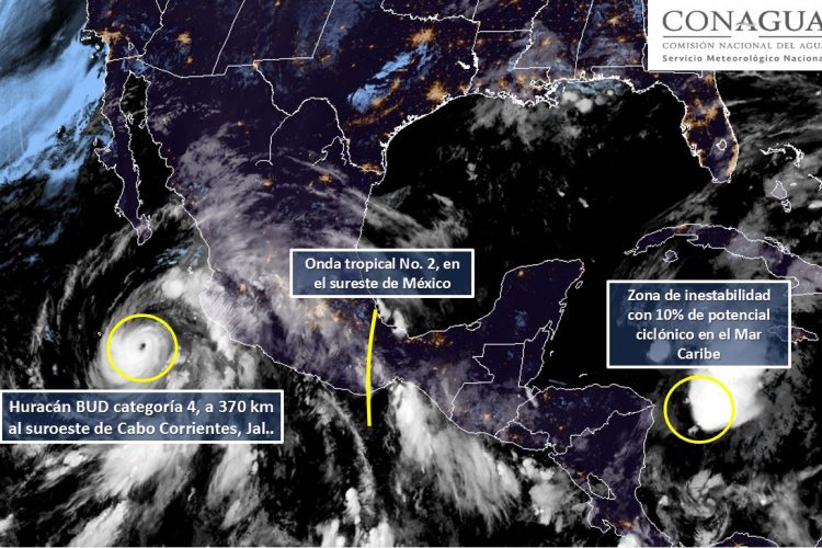 ‘Bud’ ya es huracán categorí­a 4; se sitúa al suroeste de Nayarit y Jalisco