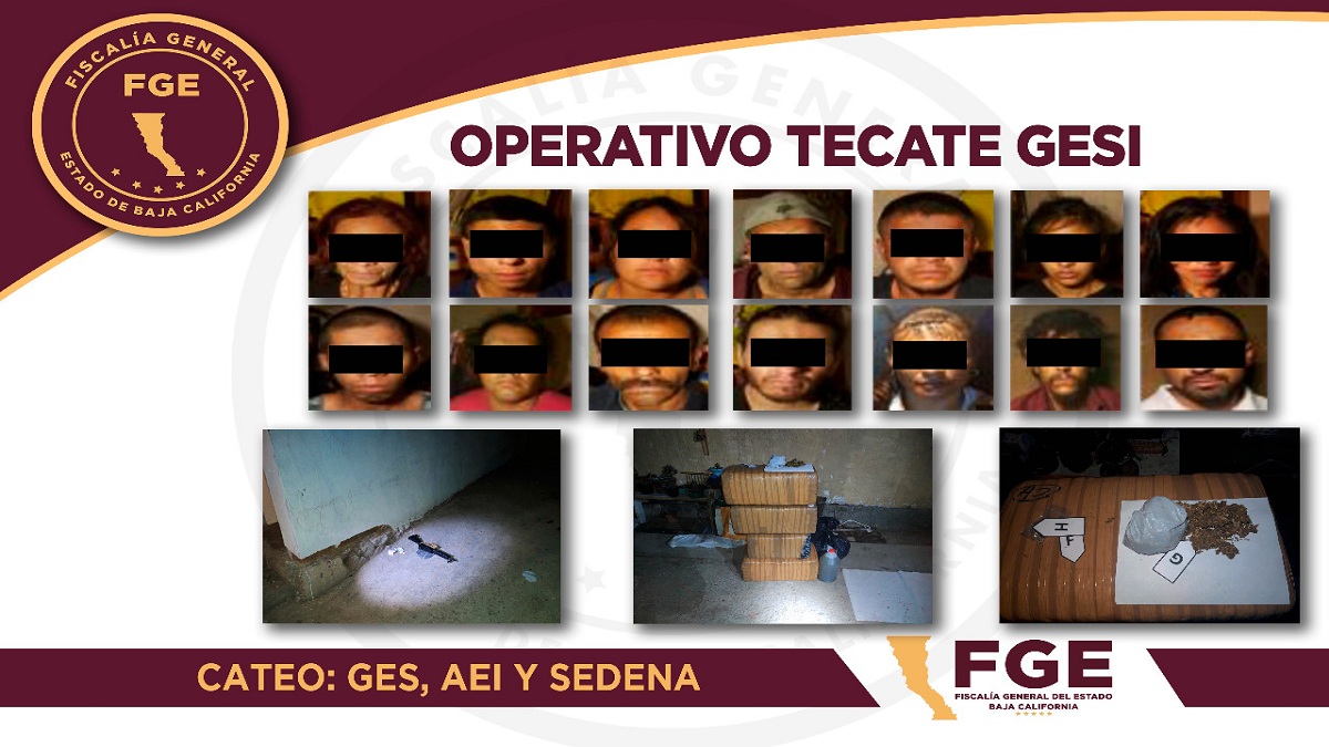 La FGE desmantela célula criminal en cateo en Tecate; detiene a 14 personas
